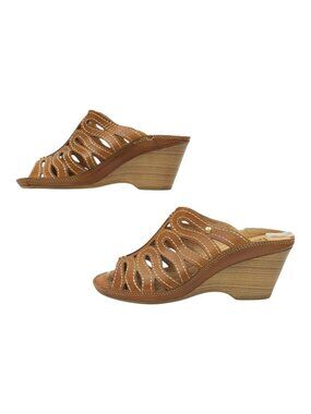Pikolinos Capri Leather Wedge Sandals Womens 5.5 Open Toe Slide Mule Brown Shoes